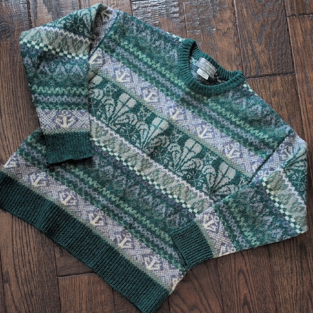 Vintage British Wool Craftcentre Cymru Crew Neck Sweater with Anchor Pattern,M - Picture 2 of 11